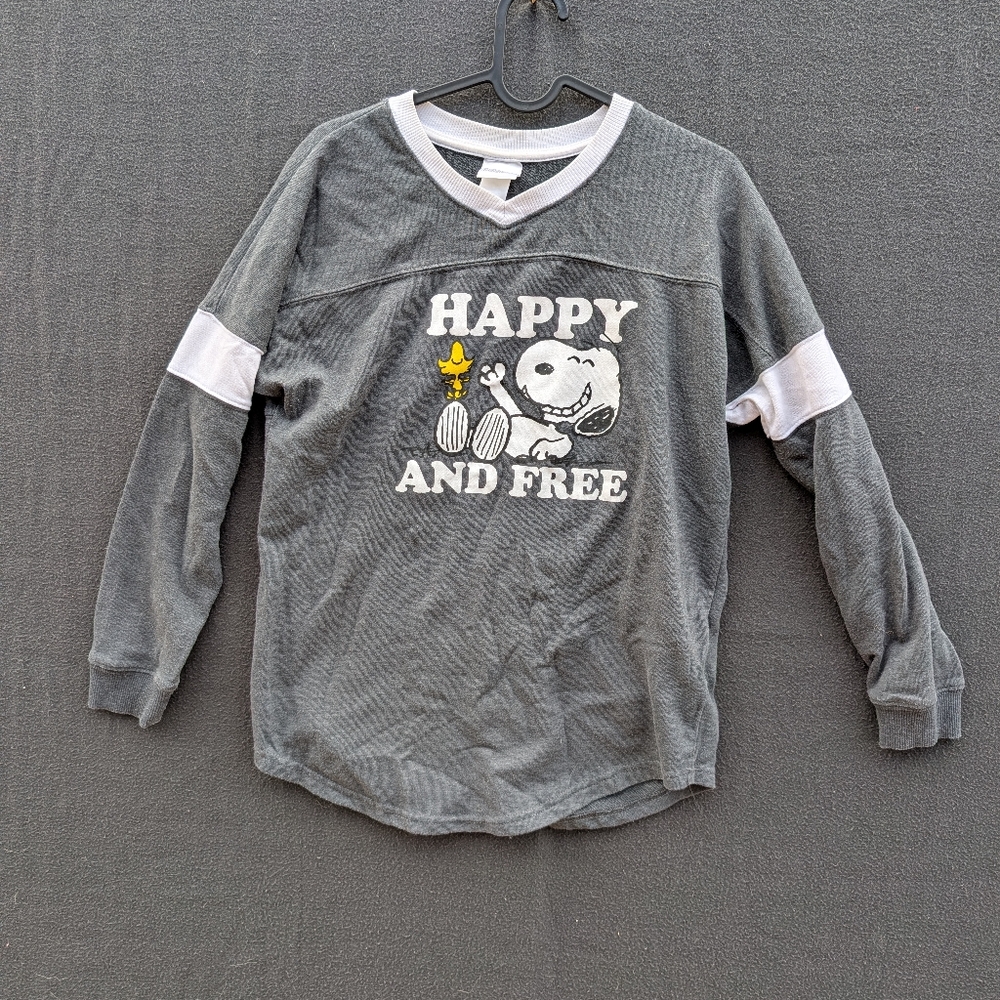 Peanuts Women's Gray and White Long Sleeve Tee